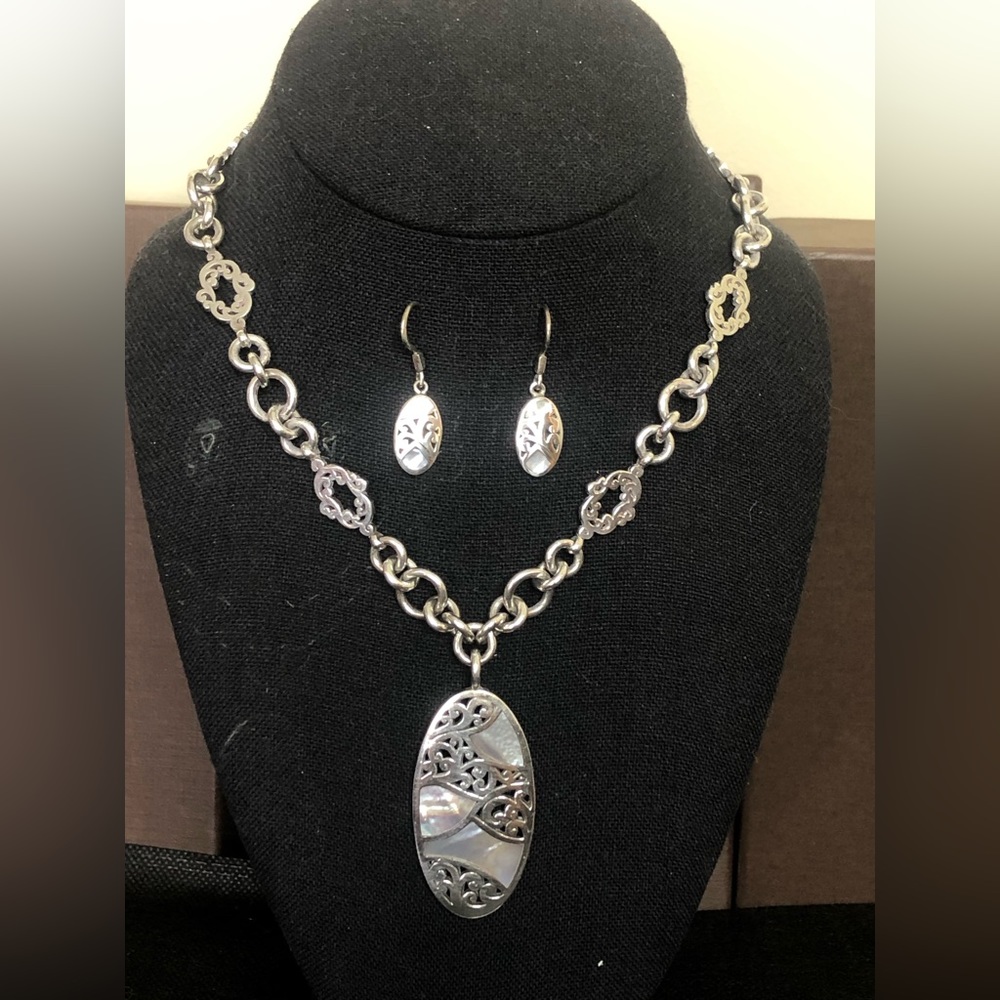 LOIS HILL Sterling Silver Mother of Pearl Inlay Necklace and Earrings